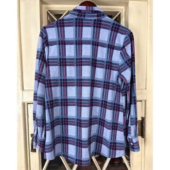 Members Mark Women M Blue Favorite Plaid Top Cozy Stretch Soft Button Up U4 - Picture 5 of 11